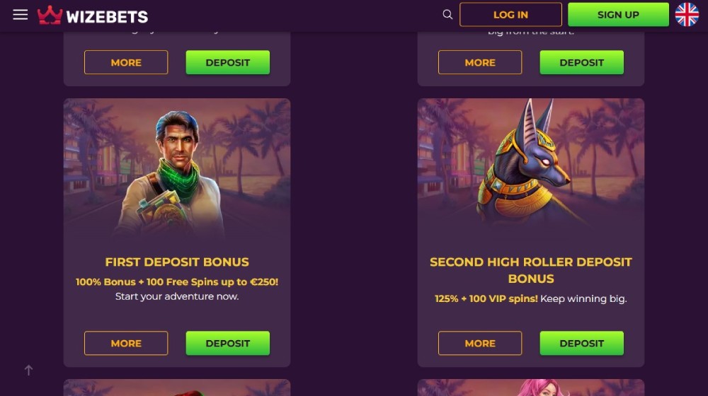 Wizebets casino bonuses